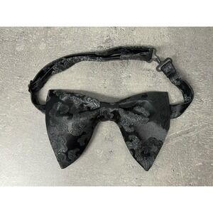 Handmade Black Brocade‎ Bow tie Vintage style 70`s Bowtie Pretied Formal Prom
